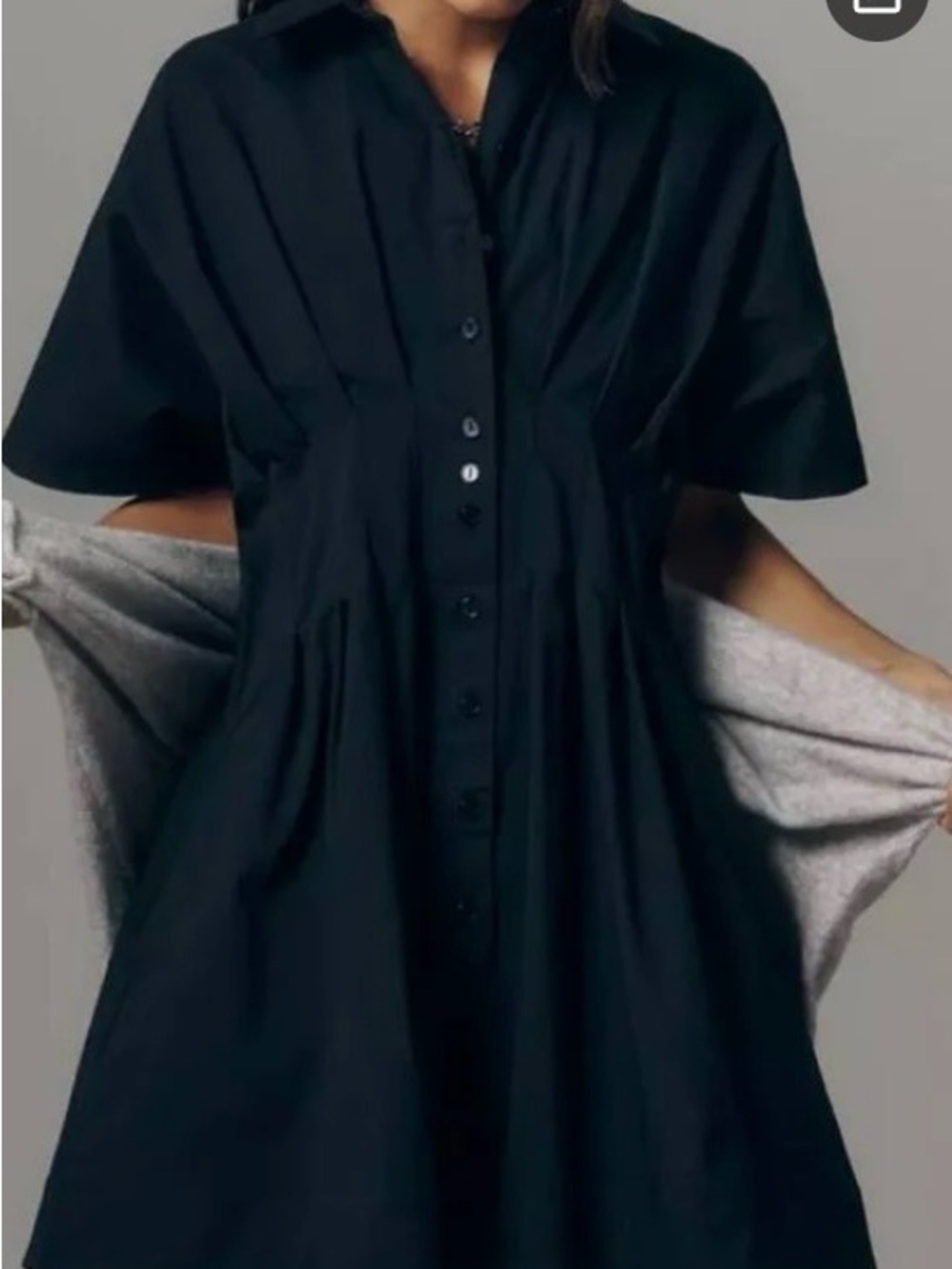 Maeve Black Button-Front Mini Dress